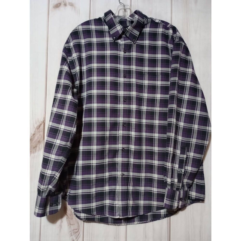 St Johns Bay Shirt Men's Extra Large Purple Button Front Long Sleeve